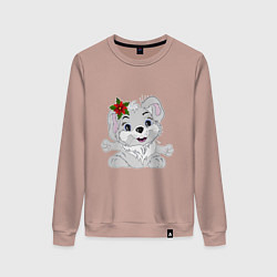 Свитшот хлопковый женский Кролик с пуансетией, цвет: пыльно-розовый