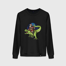 Свитшот хлопковый женский Санта и динозавр, цвет: черный