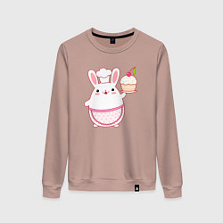 Свитшот хлопковый женский Круглый кролик с кексом, цвет: пыльно-розовый