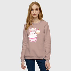 Свитшот хлопковый женский Круглый кролик с кексом, цвет: пыльно-розовый — фото 2