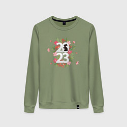 Свитшот хлопковый женский 2023 год кролика, цвет: авокадо