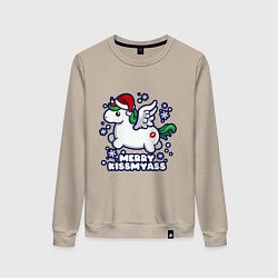 Свитшот хлопковый женский Unicorn - merry kiss my ass, цвет: миндальный