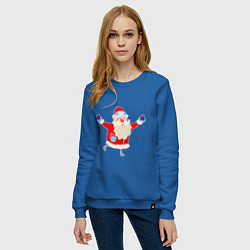 Свитшот хлопковый женский Дед Мороз на роликах, цвет: синий — фото 2