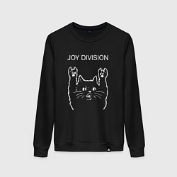 Свитшот хлопковый женский Joy Division рок кот, цвет: черный