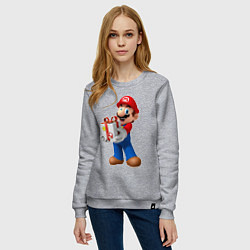 Свитшот хлопковый женский Марио держит подарок, цвет: меланж — фото 2