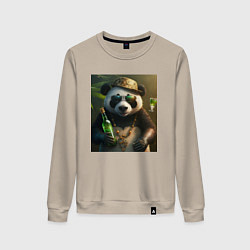 Свитшот хлопковый женский Панда на отдыхе чилит, цвет: миндальный
