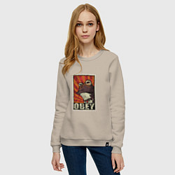 Свитшот хлопковый женский Obey frog, цвет: миндальный — фото 2
