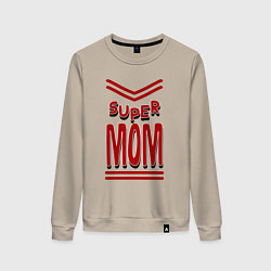 Свитшот хлопковый женский Super mom большие бувы, цвет: миндальный