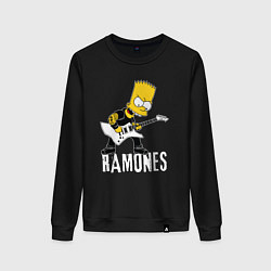 Свитшот хлопковый женский Ramones Барт Симпсон рокер, цвет: черный