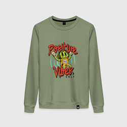Свитшот хлопковый женский Positive vibes only phrase, цвет: авокадо