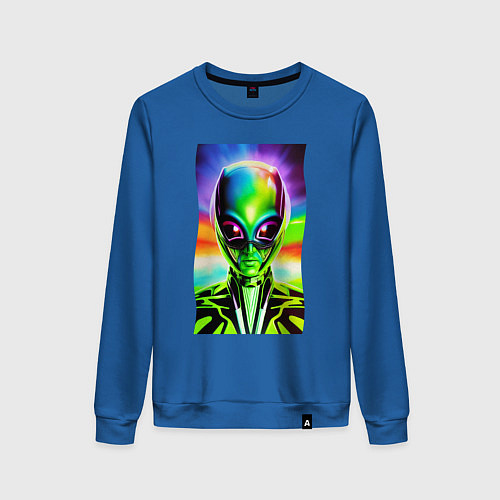 Женский свитшот Alien - neural network - neon glow - pop art / Синий – фото 1