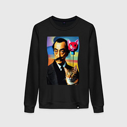 Свитшот хлопковый женский Salvador Dali and cat, цвет: черный
