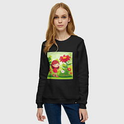 Свитшот хлопковый женский Девочка на прогулке, цвет: черный — фото 2