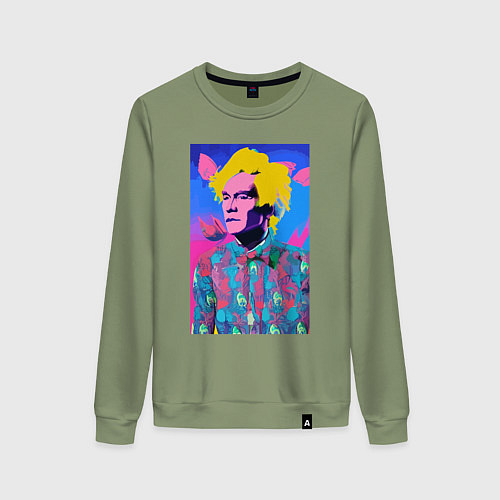 Женский свитшот Andy Warhol - self-portrait - pop art / Авокадо – фото 1