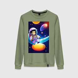 Свитшот хлопковый женский Мультяшный астронавт, цвет: авокадо