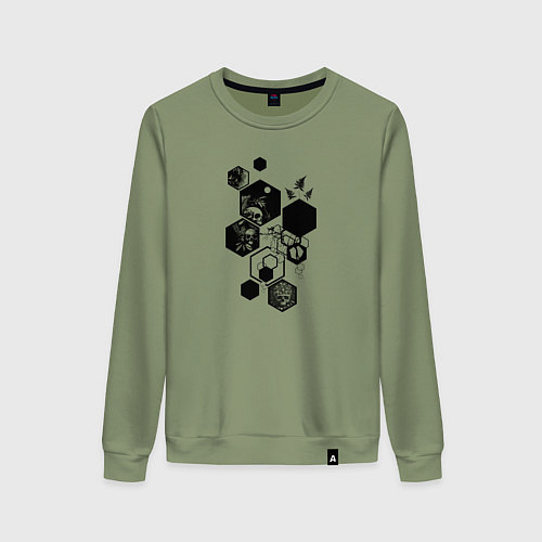 Женский свитшот Черепа и шестиугольники / Авокадо – фото 1