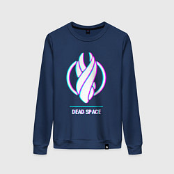 Свитшот хлопковый женский Dead Space в стиле glitch и баги графики, цвет: тёмно-синий