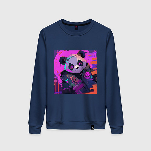 Женский свитшот Аниме панда в лучах неона / Тёмно-синий – фото 1