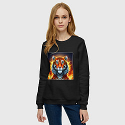 Свитшот хлопковый женский Огненный тигр, цвет: черный — фото 2