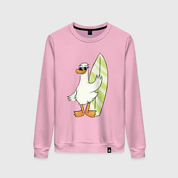Свитшот хлопковый женский Гусь серфингист в очках, цвет: светло-розовый