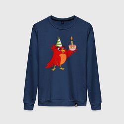 Свитшот хлопковый женский Праздничная птичка, цвет: тёмно-синий