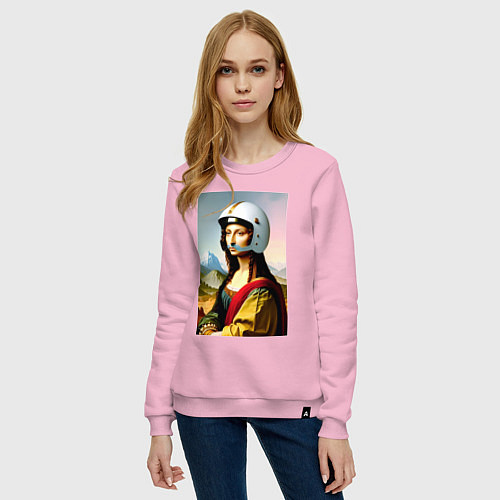 Женский свитшот Мона Лиза в шлеме - нейросеть / Светло-розовый – фото 3