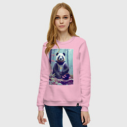 Свитшот хлопковый женский Панда в кибер-жилете - нейросеть, цвет: светло-розовый — фото 2