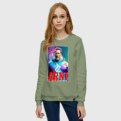 Свитшот хлопковый женский Super Arnold Schwarzenegger - Arni ai pop art, цвет: авокадо — фото 2