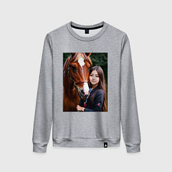 Свитшот хлопковый женский Девочка с лошадью, цвет: меланж