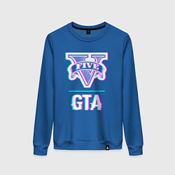 Свитшот хлопковый женский GTA в стиле glitch и баги графики, цвет: синий