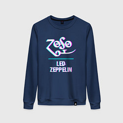 Свитшот хлопковый женский Led Zeppelin glitch rock, цвет: тёмно-синий