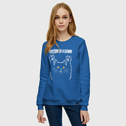 Свитшот хлопковый женский System of a Down rock cat, цвет: синий — фото 2