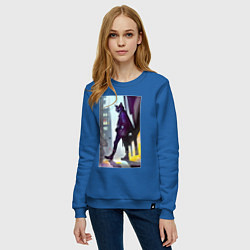 Свитшот хлопковый женский Чёрный котяра на своём районе - Бронкс, цвет: синий — фото 2