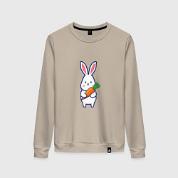 Свитшот хлопковый женский Милый заяц с морковью, цвет: миндальный