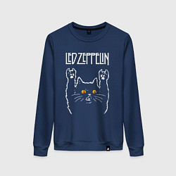 Свитшот хлопковый женский Led Zeppelin rock cat, цвет: тёмно-синий