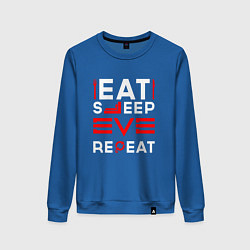 Свитшот хлопковый женский Надпись eat sleep EVE repeat, цвет: синий