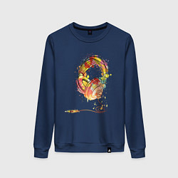 Свитшот хлопковый женский Наушники проводные, цвет: тёмно-синий