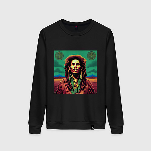 Женский свитшот Digital Art Bob Marley in the field / Черный – фото 1