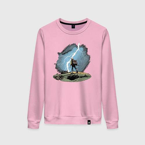 Женский свитшот Дурак на холме ловит молнию / Светло-розовый – фото 1