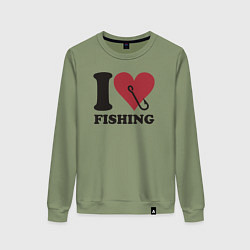 Свитшот хлопковый женский I love fishing, цвет: авокадо