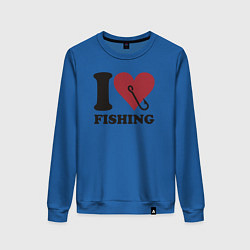 Свитшот хлопковый женский I love fishing, цвет: синий