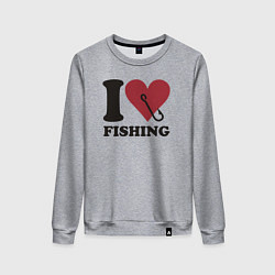 Свитшот хлопковый женский I love fishing, цвет: меланж