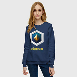 Свитшот хлопковый женский Логотип Ethereum, цвет: тёмно-синий — фото 2