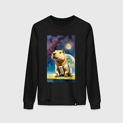Свитшот хлопковый женский Capybara brave astronaut - neural network, цвет: черный