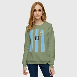 Свитшот хлопковый женский Месси сборная Аргентины ЧМ 2022, цвет: авокадо — фото 2