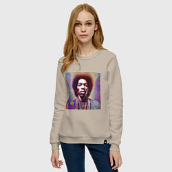 Свитшот хлопковый женский Jimi Hendrix digital glitch art, цвет: миндальный — фото 2