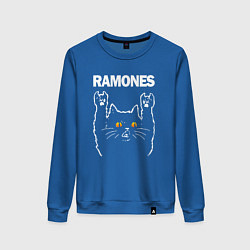 Свитшот хлопковый женский Ramones rock cat, цвет: синий