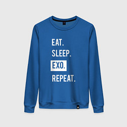 Свитшот хлопковый женский Eat Sleep EXO Repeat, цвет: синий