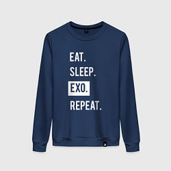 Свитшот хлопковый женский Eat Sleep EXO Repeat, цвет: тёмно-синий