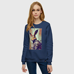 Свитшот хлопковый женский Модный зайчара - нейросеть, цвет: тёмно-синий — фото 2